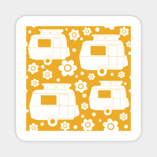 Daisy Polka Dot Vintage Caravan Pattern in Mustard Yellow and White Magnet