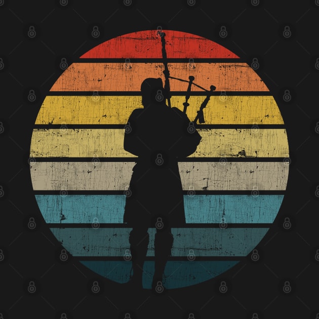 Bagpipe Silhouette On A Distressed Retro Sunset print by theodoros20