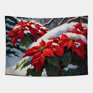 Poinsettias In The Snow Winter Flowers Tapestry
