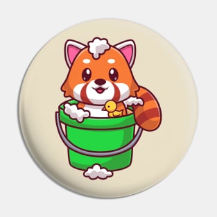 Cute Red Panda Bathing In Bucket Cartoon Pin