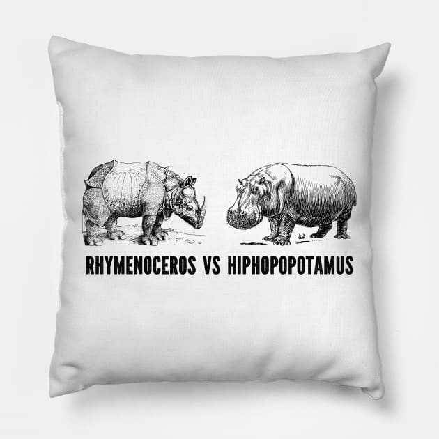 Flight of the Conchords rhymenoceros VS hiphopopotamus Pillow by Teessential