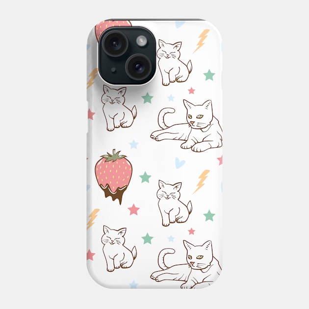 Cute Cat and Strawberries Seamless Patterns Phone Case by labatchino