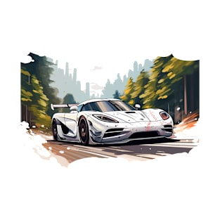 Koenigsegg Race White Cartoon Print T-Shirt