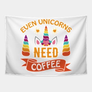 Even Unicorns Need Coffee typography Designs for Clothing and Accessories Tapestry