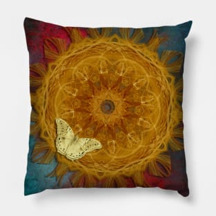 Magical fire mandala and gold butterfly Pillow