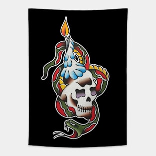 Candle Snake Skull Tattoo Design Tapestry