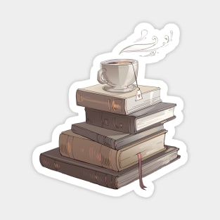 Stack of Books and Teacup Magnet