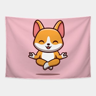 Corgi Sitting Meditation Tapestry