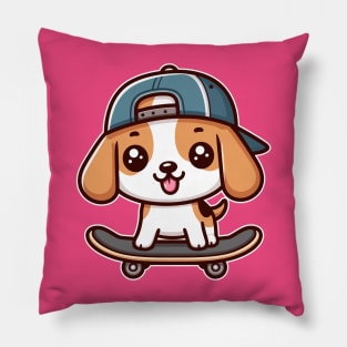 Kawaii Beagle Puppy On Skateboard Cute Skater Dog Lover Pillow