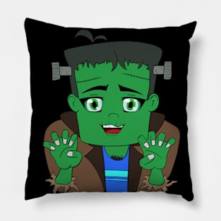 Spoopy Frankenstein in black Pillow