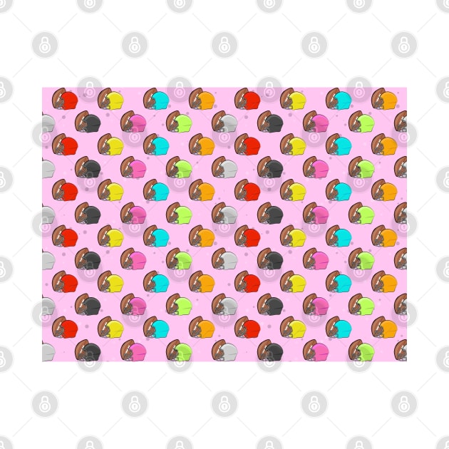 American Football - Colorful Helmets and Ball Pattern on Pink Background by DesignWood-Sport