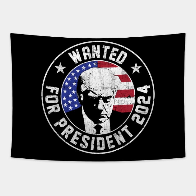 Red Seal Stamp Trump Sign America Flag Wanted for President 2024 Tapestry by RetroPrideArts