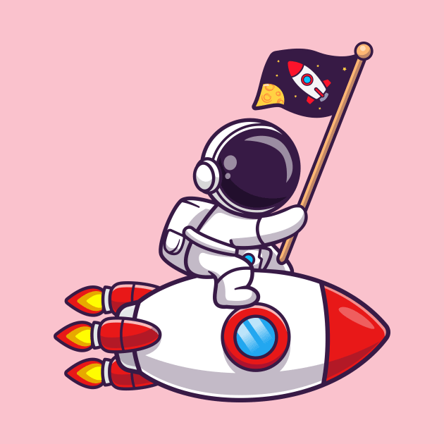 Cute Astronaut Riding Rocket With Space Flag Cartoon by Catalyst Labs