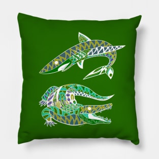 the shark and the alligator in swamp pattern fight Pillow