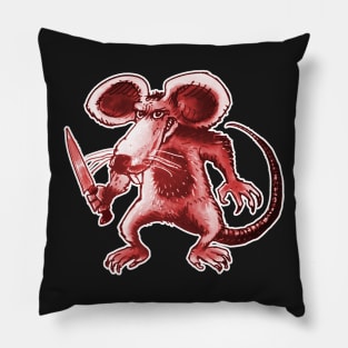 angry rat with knife Pillow