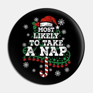 Most Likely To Take A Nap Funny Christmas Vintage Pin