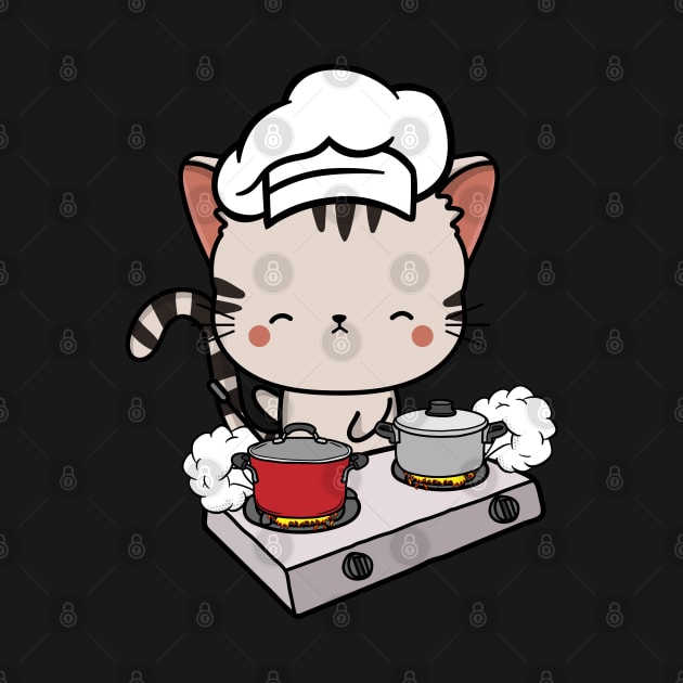 Funny Tabby Cat is cooking by Pet Station