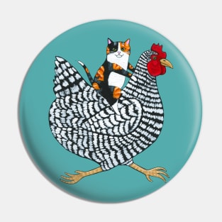 Calico Cat Chicken Ride Pin