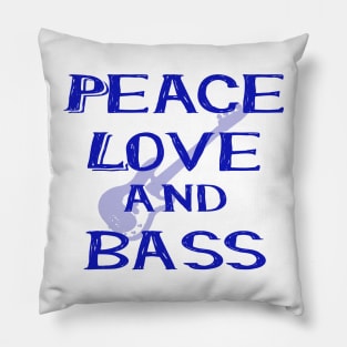Peace love and bass guitar in blue Pillow