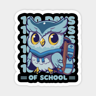 100 days of school typography featuring a Cute owl with a bagpack #3 Magnet