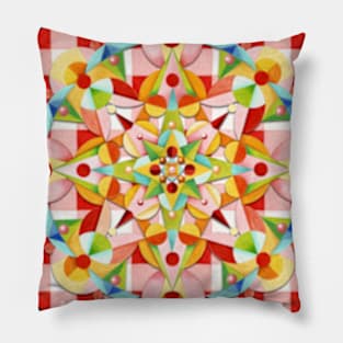 Red Gingham Pastel Mandala Pillow