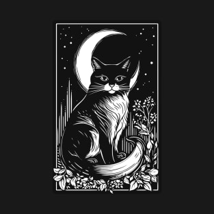 Black Cat Moon Tarot Witchy T-Shirt