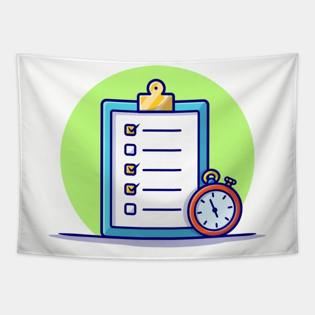 Clipboard, Paper And Timer Cartoon Vector Icon Illustration (2) Tapestry by Catalyst Labs