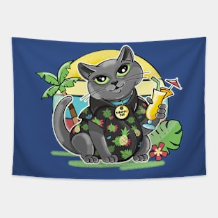 Cute cat wearing Hawaiian shirt Tapestry