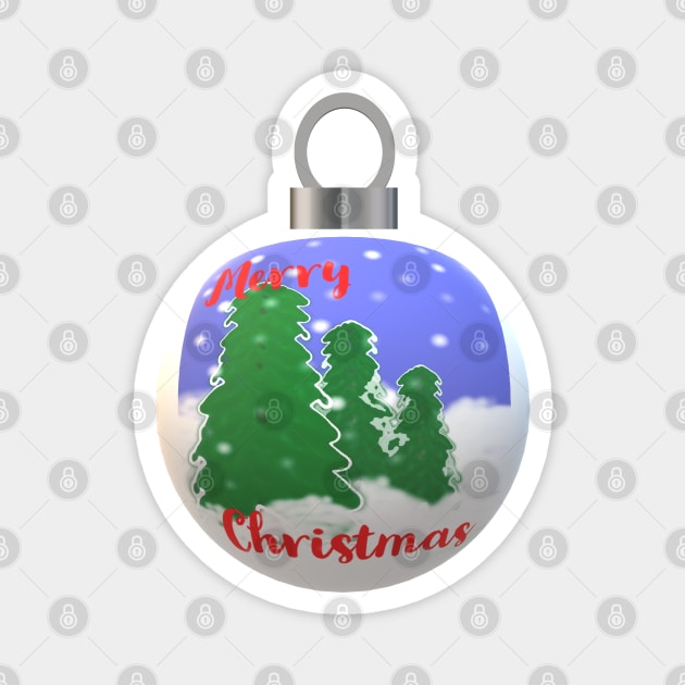 Christmas Tree Ornament with Merry Christmas Greeting, Evergreen Trees and Snowflakes Magnet by Art By LM Designs 