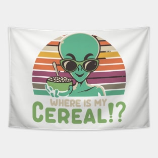 Alien Where's my Cereal Funny - Retro Vintage Breakfast Cartoon Gift Tapestry