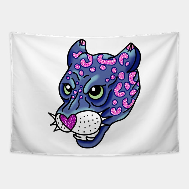 American traditional Panther Tattoo in Navy and Pink with Glitter and Sparkles Snarling cute gift Tapestry by AnanasArt