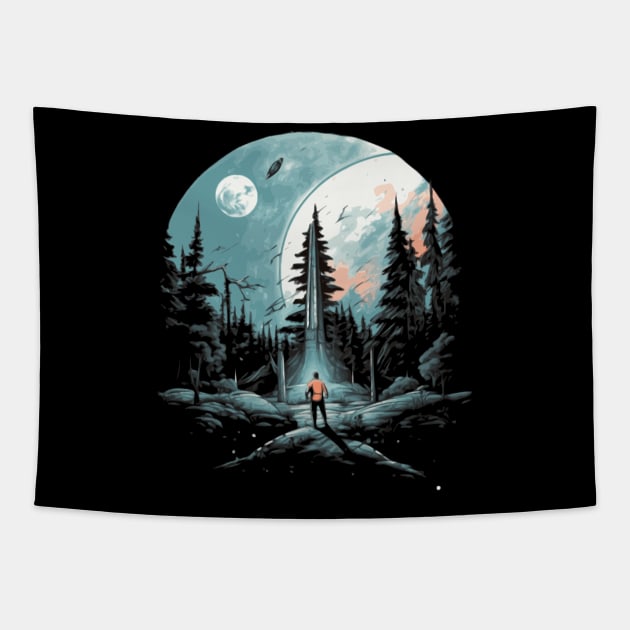 Journey to the moon, Sci Fi Tapestry by Pixy Official