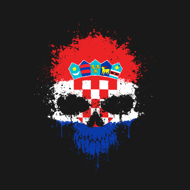 Chaotic Croatian Flag Splatter Skull by jeffbartels