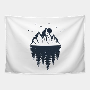 Mountains And Forest. Double Exposure. Geometric Style Tapestry