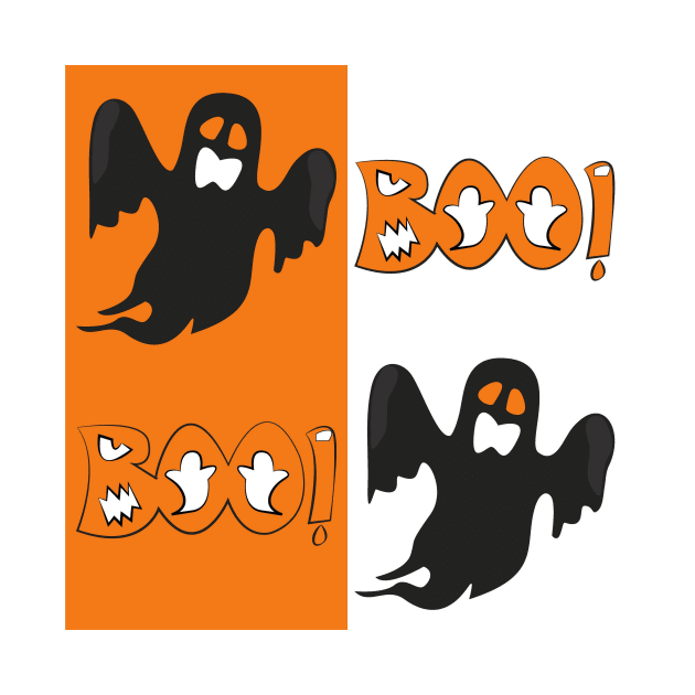 Halloween ghost boo on orange by YamyMorrell