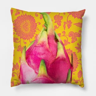 Dragon Fruit Blush Pink and Pastel Blue Paisley Floral Pattern - Funky Summer Fruits Pillow