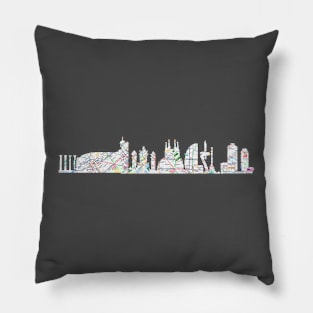 Barcelona city skyline subway map silhouette Pillow