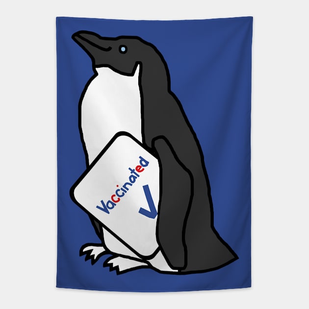 Cute Penguin with Vaccinated Sign Tapestry by ellenhenryart