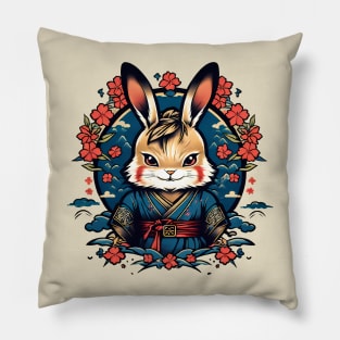 Japanese Samurai Rabbit Tattoo, Kawaii Ninja Rabbit Pillow