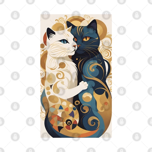 Gustav Klimt's Feline Embrace: Cats Inspired by 'The Kiss by FridaBubble