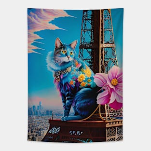 Cat in Eiffel Tower Tapestry