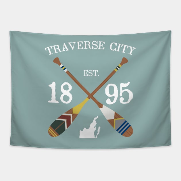 Paddle Traverse City, TC Michigan Lake Life Painted Oars Tapestry by GreatLakesLocals