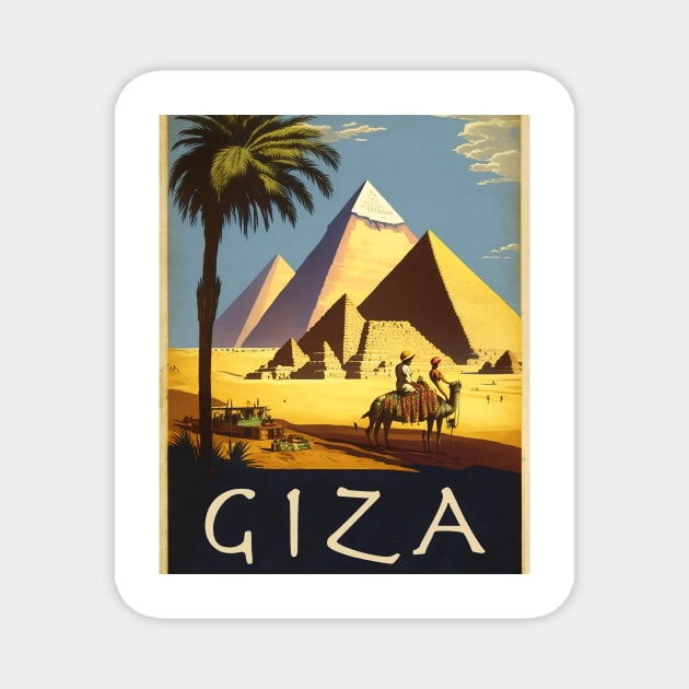 Giza Pyramids Vintage Travel Art Poster Magnet by OldTravelArt