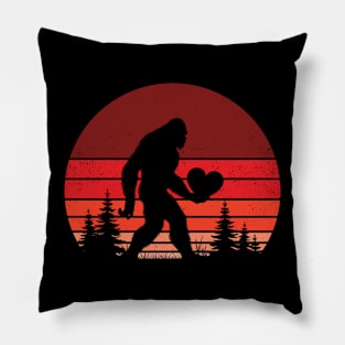 Bigfoot Sasquatch With a Big Heart Funny Vintage Valentine Pillow