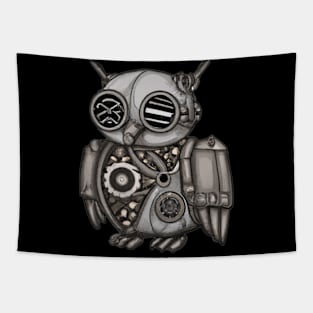 steampunk owl, cyberpunk owl, owl with armor, robo owl Tapestry