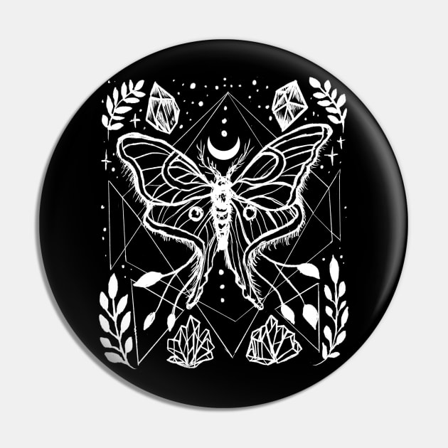 Lunar Moth, Crystals, Sacred Geometry, Witchy, Punk, Goth Pin by LunaElizabeth