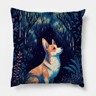 Corgi in enchanted forest Pillow