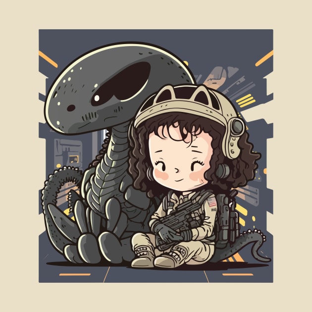 Ellen Ripley and The Xenomorph Cute and Chibi Version of Alien by bestcoolshirts