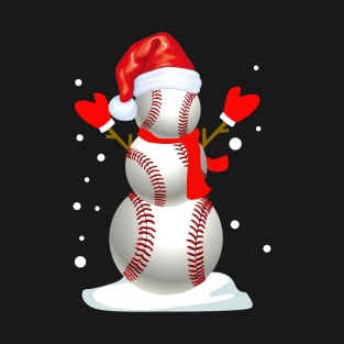 Baseball Snow Man Christmas T-Shirt