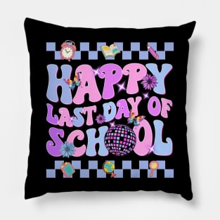 Happy Last Day of School Teachers Students Kids Retro Groovy Pillow